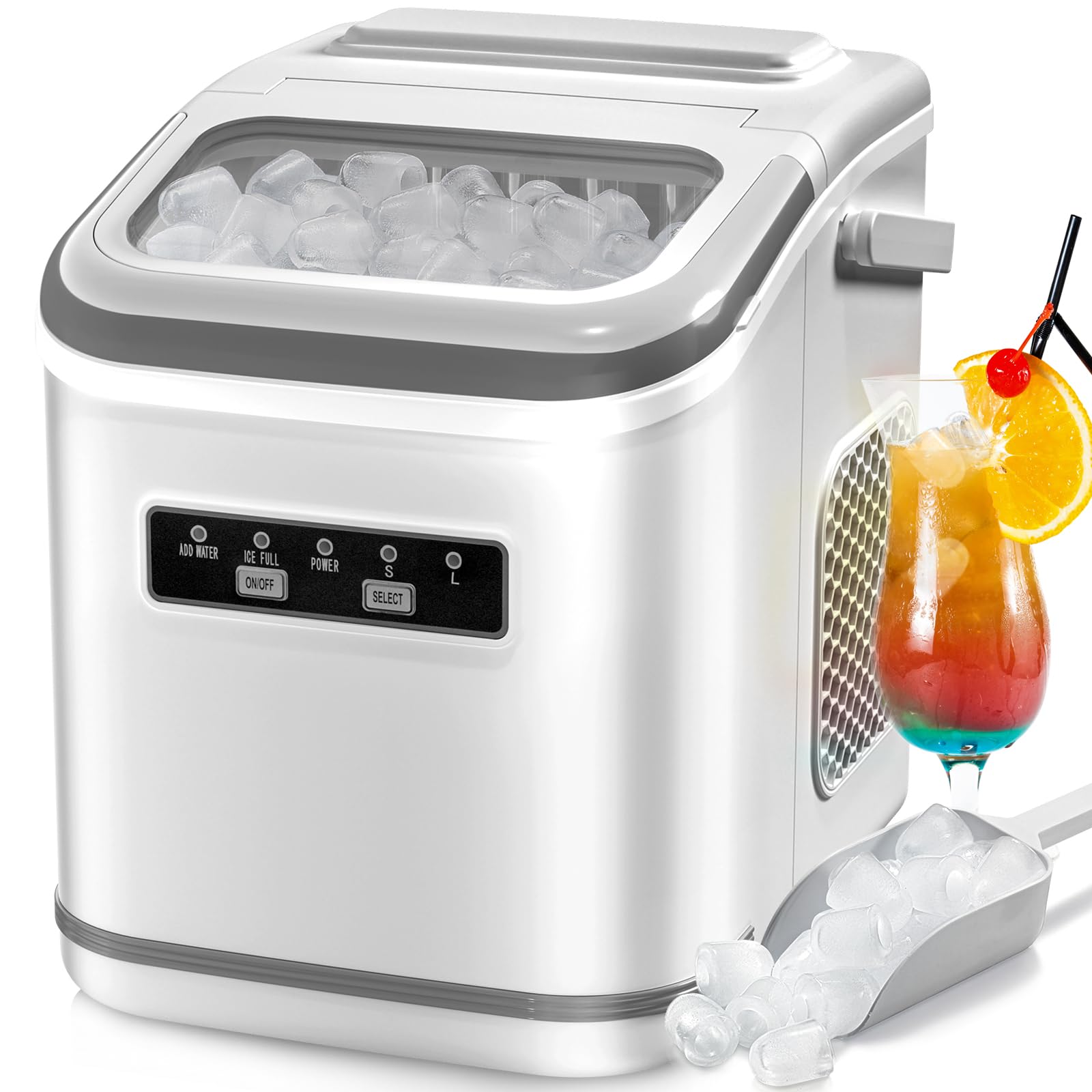 Havato Ice Maker Countertop, Portable Self-Cleaning Ice Machine with Ice Scoop and Basket,9 Cubes in 6 Mins, 26.5lbs/24h,2 Sizes of Bullet Ice Cube for Home Kitchen Office Bar Party(White) on Fridge.com