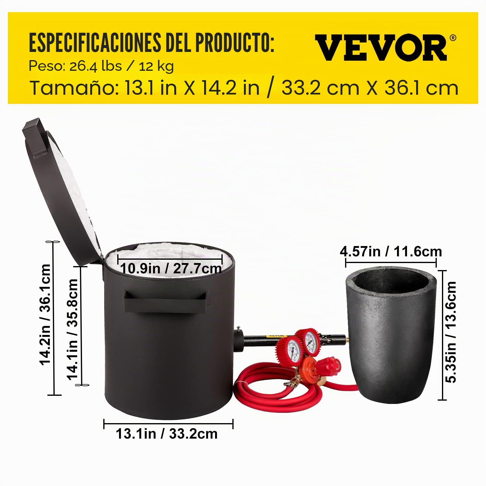 VEVOR Forja de Propano 0-350 psi Horno de Fundición Placa Laminada en Frío 4KG 10min Kit de Horno de Fundición de Metales para Bricolaje, Fábricas de Procesamiento de Joyas, Lavado de Oro, Negro