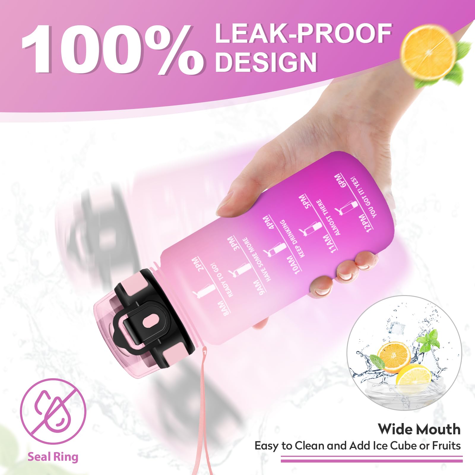 Borraccia 500ml, Bottiglia con Indicatore del Tempo Motivazionale, Bottiglia con Cannuccia, Riutilizzabile, Borraccia senza BPA, A Prova di Perdite, per Bambini, Scuola, Ufficio, Gym, Picnic