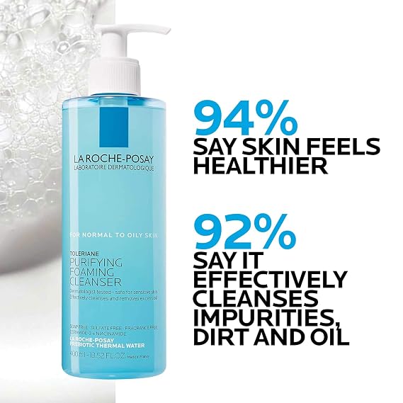 La Roche-Posay Toleriane Purifying Foaming Facial Cleanser, 13.52oz | Oil free face wash for sensitive skin with niacinamide and ceramides. Pore cleanser that wont dry out skin and is soap free.