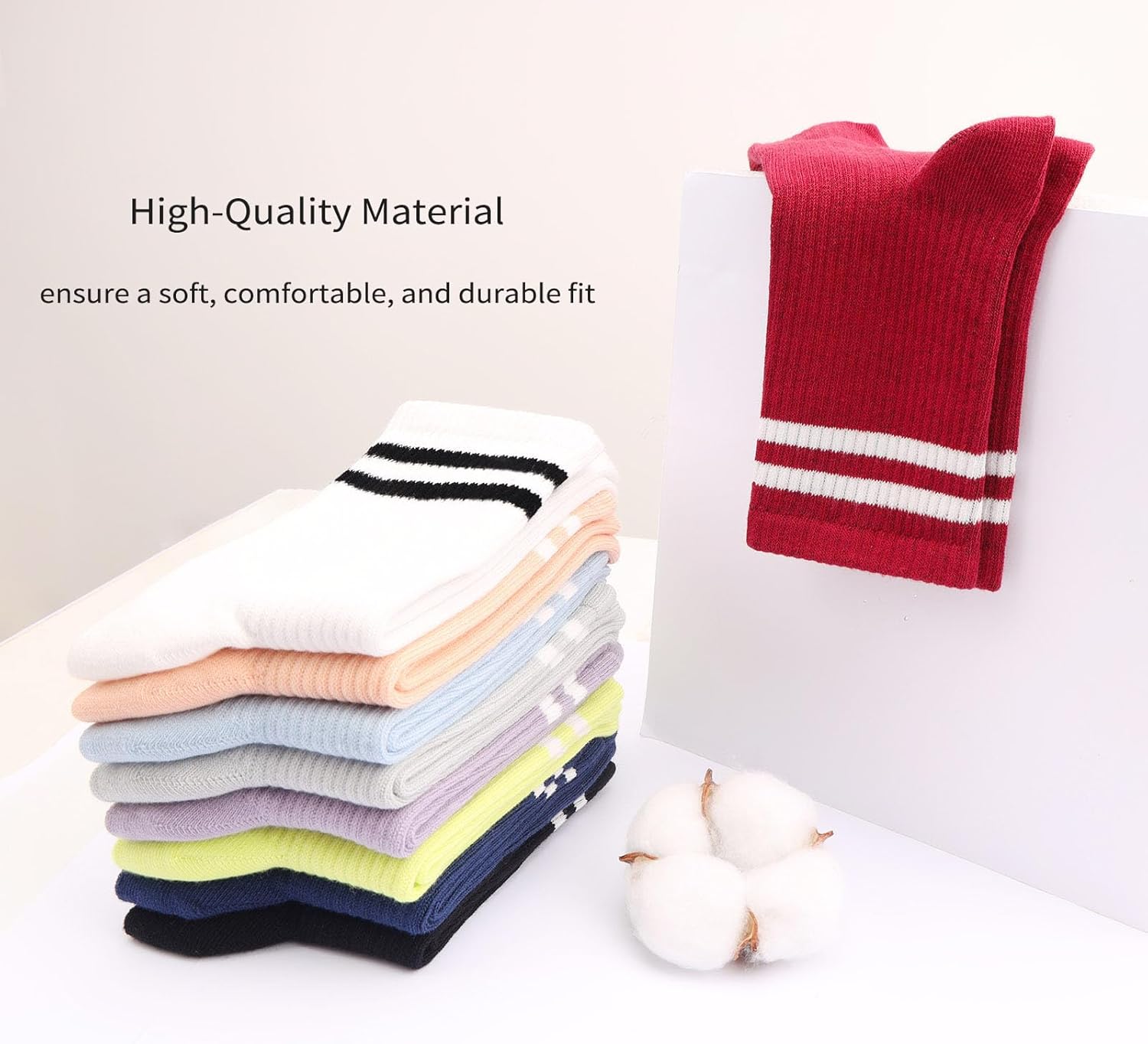 6 Pairs Solid Color Retro Stripe Crew Socks Casual Striped Socks for Women Girls - Image 5