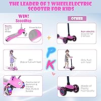 Vista 7 de Electric Scooter for Kids Ages 3-8, 3-Wheel Electric Scooter, Kids Electric Scooter with LED Light-up Wheels, 3 Height Adjustable, C-Shaped Handle