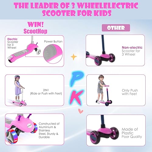 Miniatura 7 de Electric Scooter for Kids Ages 3-8, 3-Wheel Electric Scooter, Kids Electric Scooter with LED Light-up Wheels, 3 Height Adjustable, C-Shaped Handle,