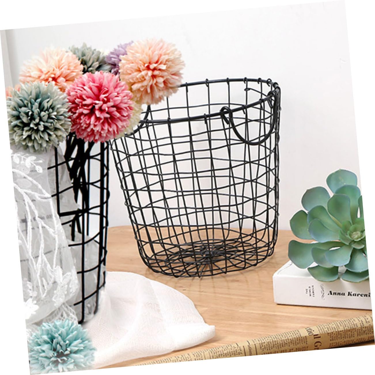 Metal Storage Basket with Handles, Large Capacity Hollow-out Black image 3