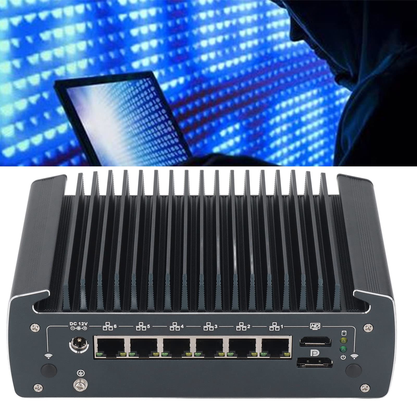 Mini PC Server Host Switch, Interfaccia Multimediale Ad Alta Definizione 100-240 V Nessun Rumore ABS PCB Ingresso DC12V Mini PC Stabile per Laboratori (Spina europea 100‑240 V)