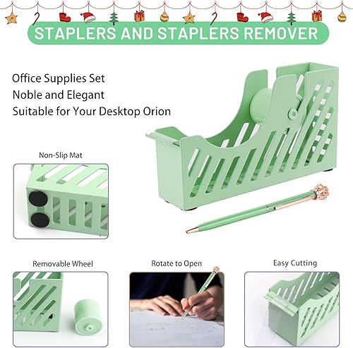 Miniatura 10 de Kit de accesorios de escritorio azul, juego de grapadoras acrílicas, juego de suministros de oficina para mujeres y estudiantes, con dispensador de