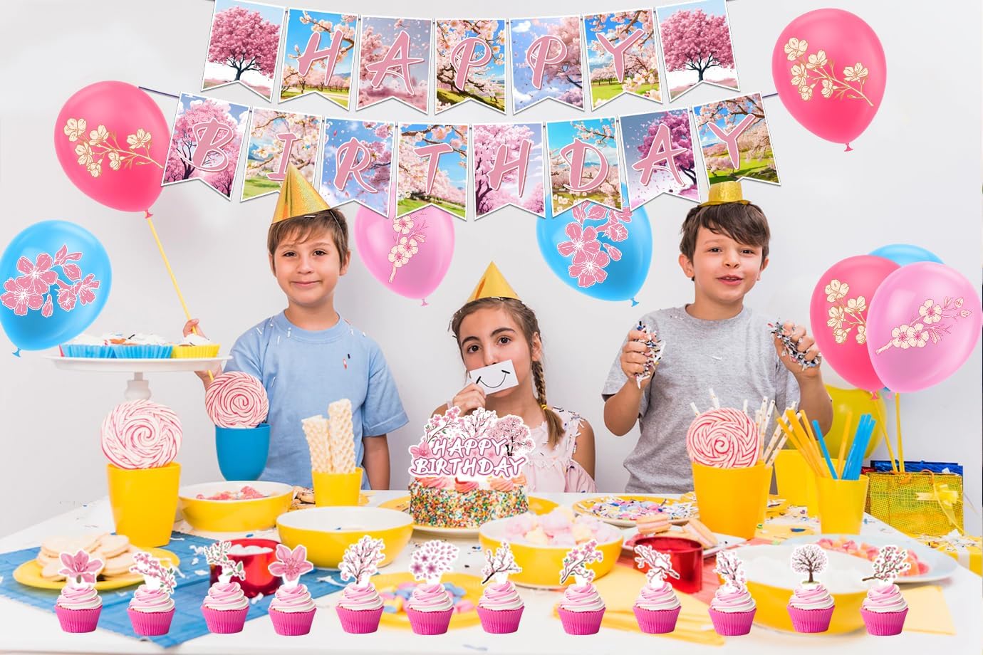 Cherry Blossom Party Decorations Cherry Blossom Birthday Party Supplies Japanese Decorations Includes Birthday Banner Cake Topper Cupcake Toppers Balloons for Wedding Bridal Baby Shower Decorations - Image 8