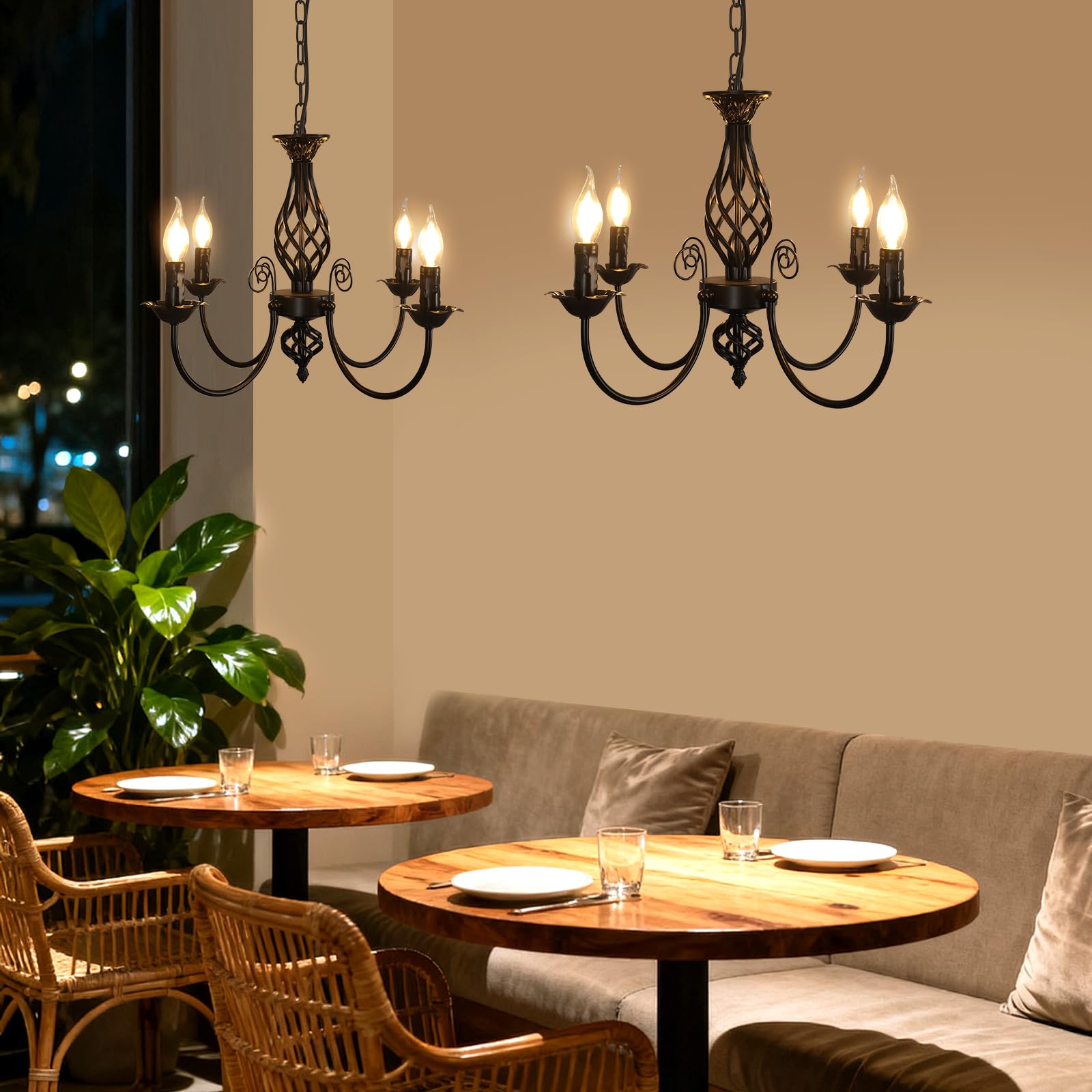 Comely Lampara araña Negro, 4 Luces E14 Lampara Colgante Techo Candelabro | Ajustable Lámpara de Techo Rusticas para Cocina, Comedor, Sala de Estar
