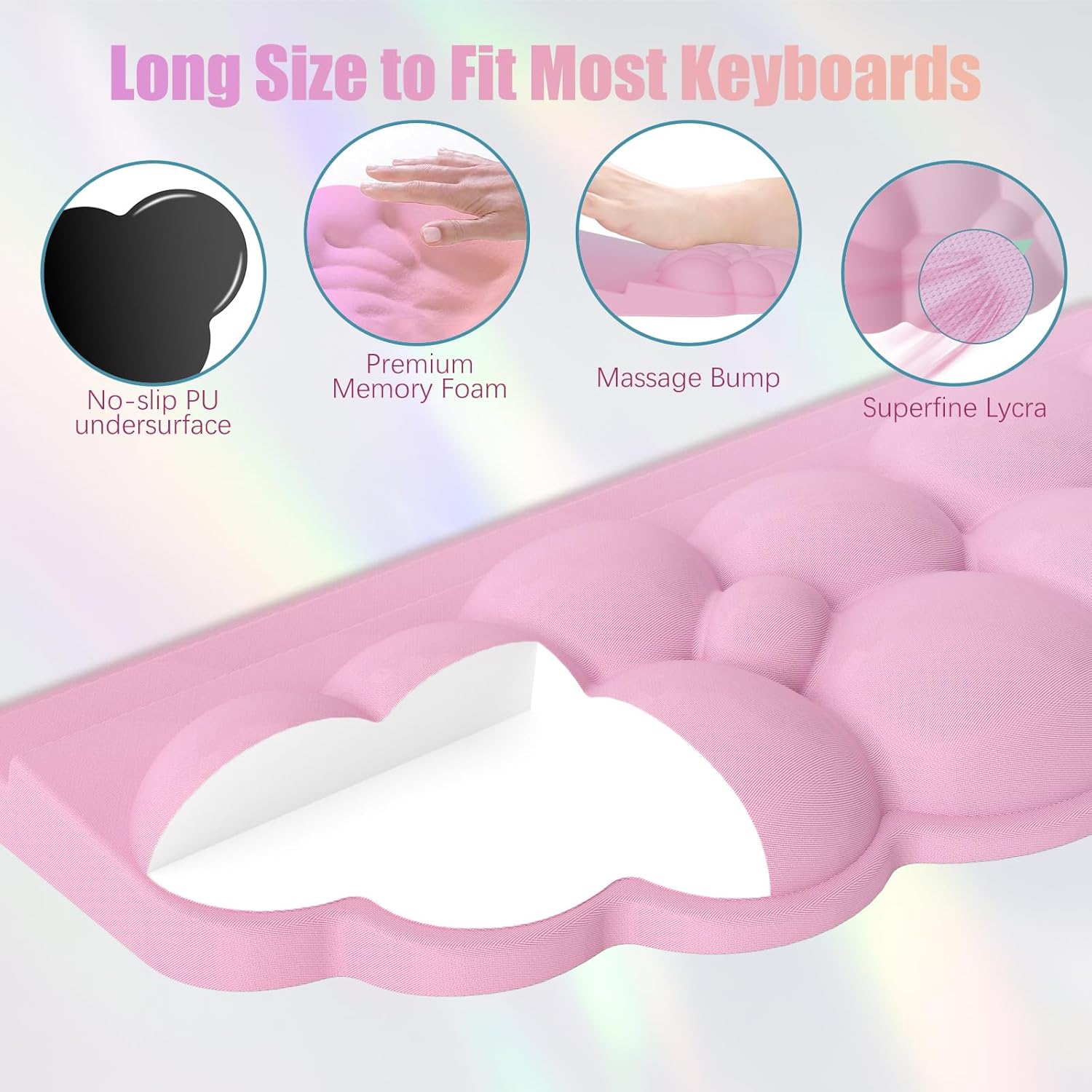 Wrist Rest with Keyboard Stand, Ergonomic Computer Wrist Support Pad, Cloud Keyboard Riser Holder with Wrist Pad, Memory Foam Desk Cushion, Palm Hand Typing for Office Home School-Pink image 4 of 7 B0FVCV86WS