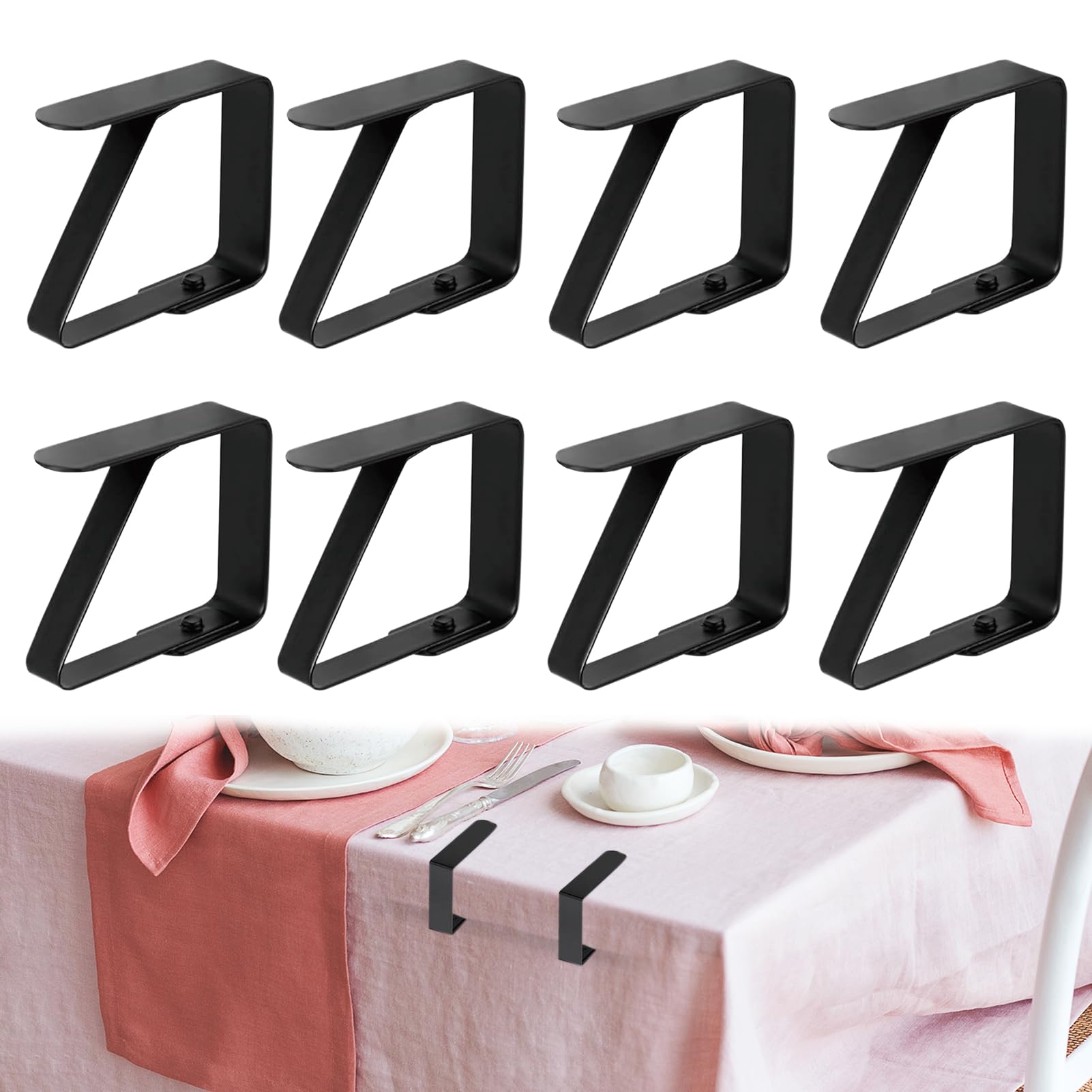 Nuqin Outdoor Tablecloth Clamps,8 Pcs Table Cloth clips for Outside Table,5×4cm Black Tablecloth Clips for Outside Picnic Party Wedding,Metal Tablecloth Clips for Outdoor Tables(Black)