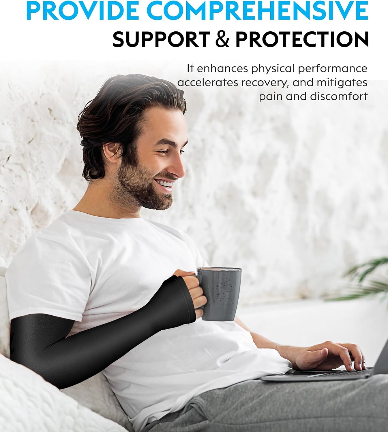 KEKING Lymphedema Compression Arm Sleeve with Gauntlet for Women Men, 20-30 mmHg Medical Graduated Compression Arm Brace, Full Arm Support Brace for Pain Relief, Arthritis, Swelling, Single Black XXL