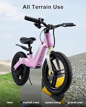 GROWNEER Electric Balance Bike for Kids, 12/14 Inch Tires, Ages 3-6, Lightweight Magnesium Alloy Frame, 3 Speed Settings(3.1/6.2/9.3 MPH), Light-up Front Tire & Adjustable Seat, Toddler Electric Bike