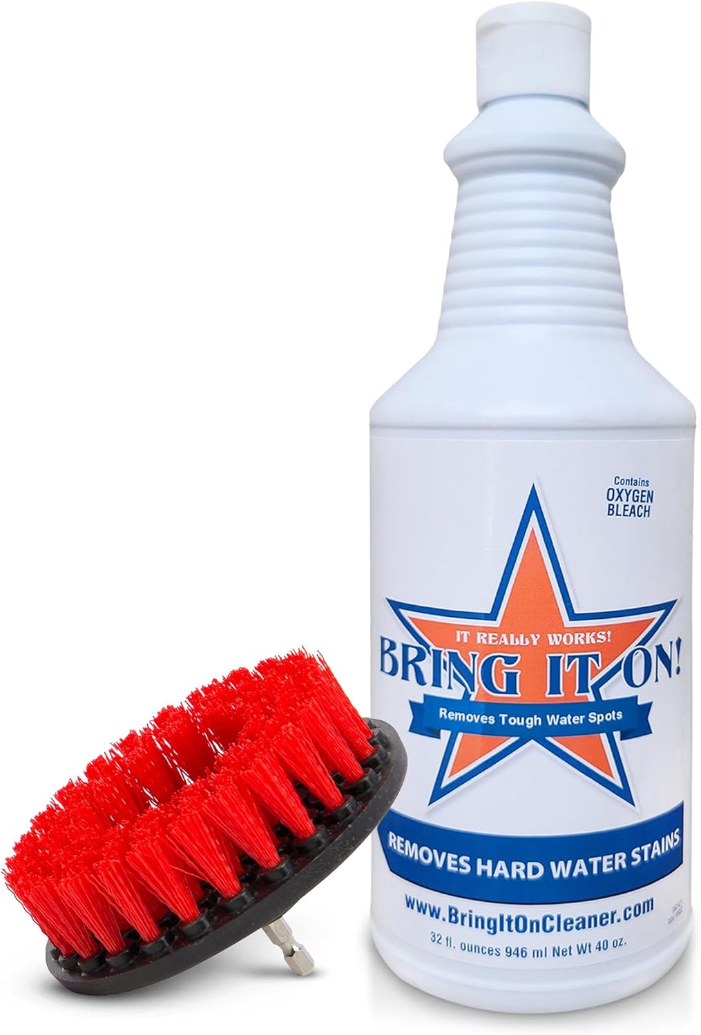 Bring It On Cleaner Water Spot Remover 32oz Plus 5 Inch Drill Scrub Brush