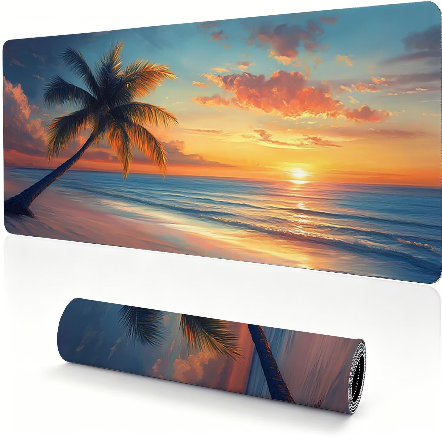 Tappetino Mouse Gaming XXL, 1200x600x4mm spiaggia palme cocco 0x0-201 | Tappetino Scrivania con Base in Gomma Antiscivolo Bordi Cuciti per Computer, PC, Migliora la Precisione e la Velocità