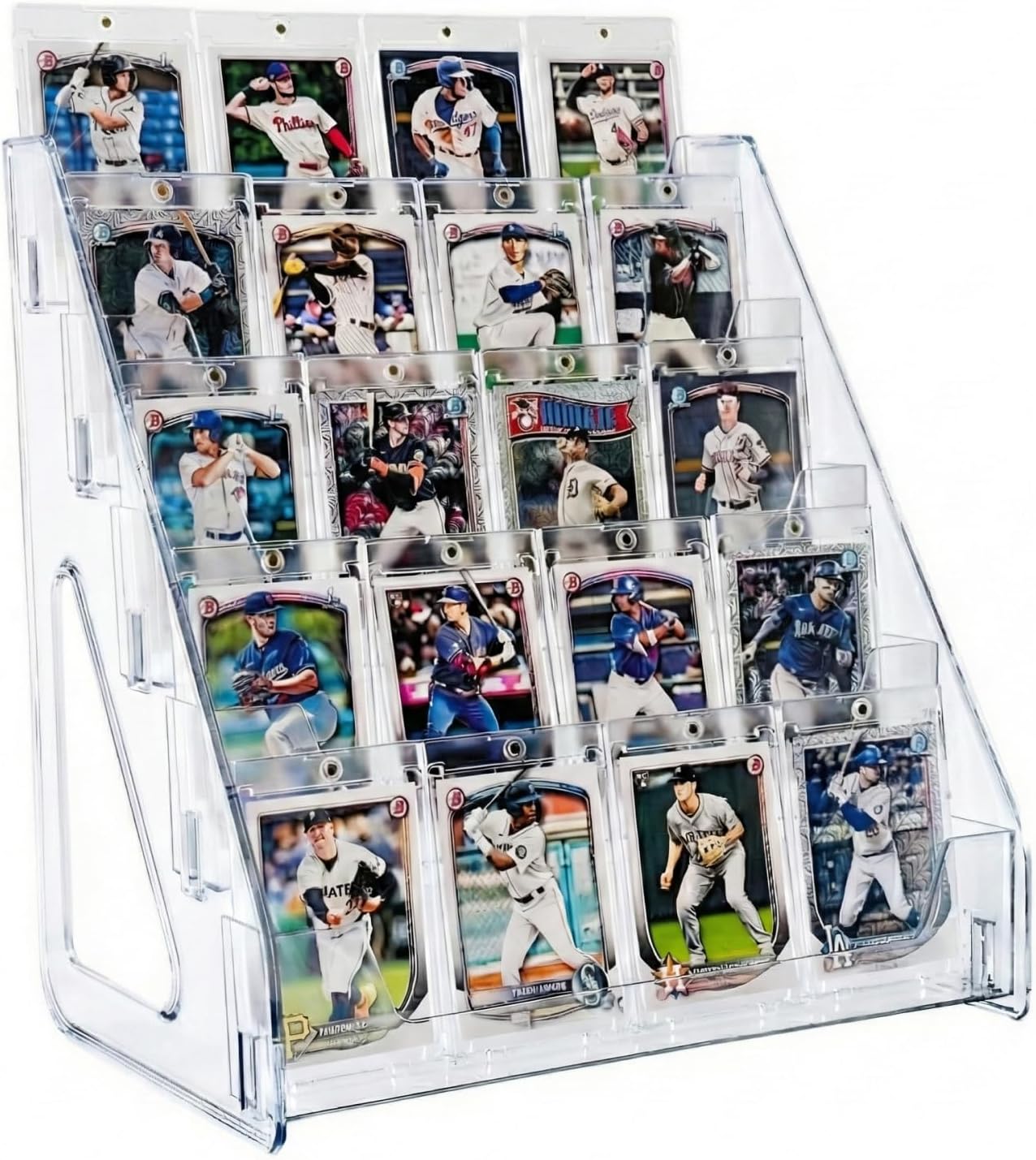 Card Display Stand (2-Pack), 5 Tier Clear Display Shelf for Trading Cards, Graded Card Holder for PSA Slabs, Basketball, Baseball Cards & Sticker Display, Bookmark Holder for Display
