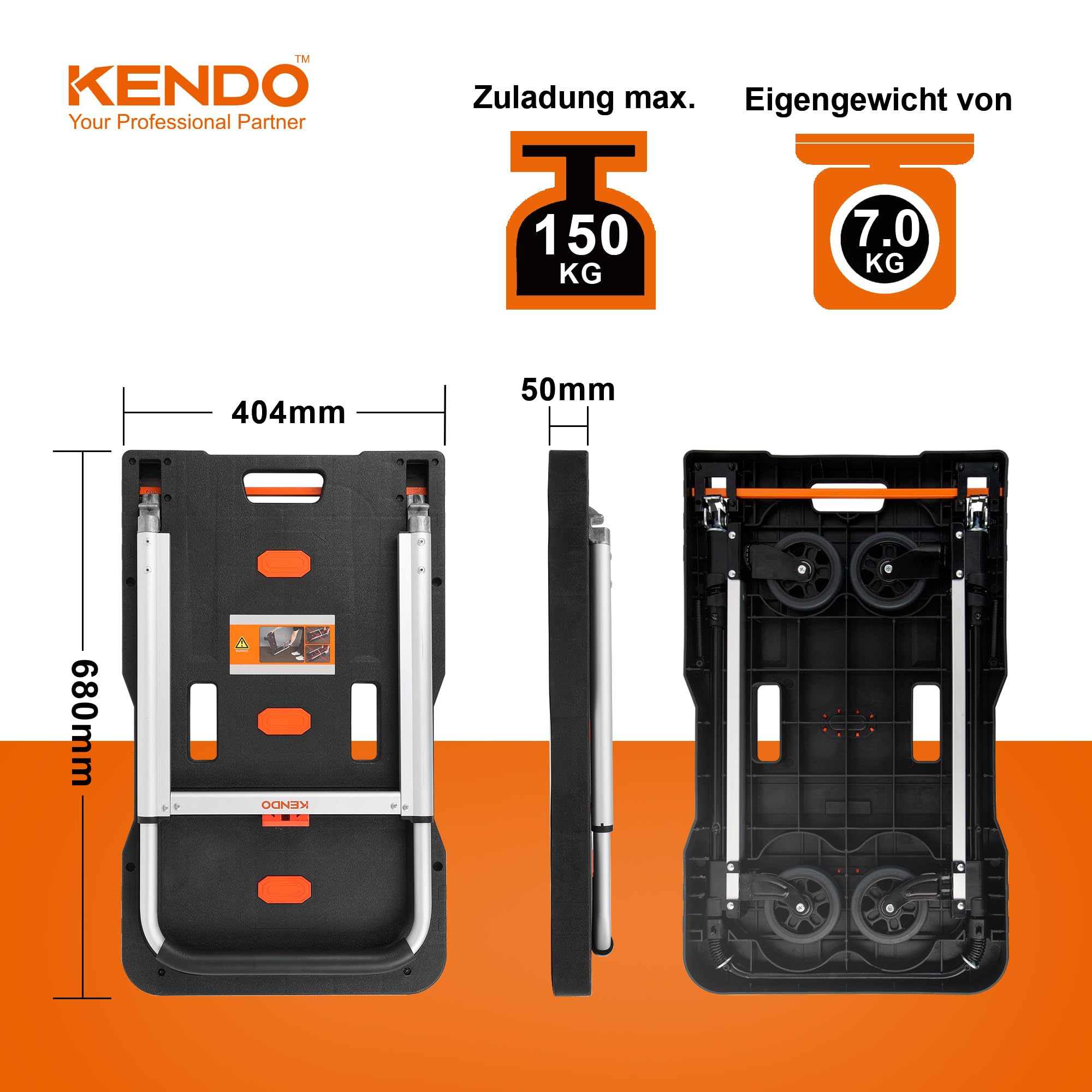 KENDO Plattformwagen klappbar 150kg Teleskop Handgriffe Anti-Rutsch Beschichtung
