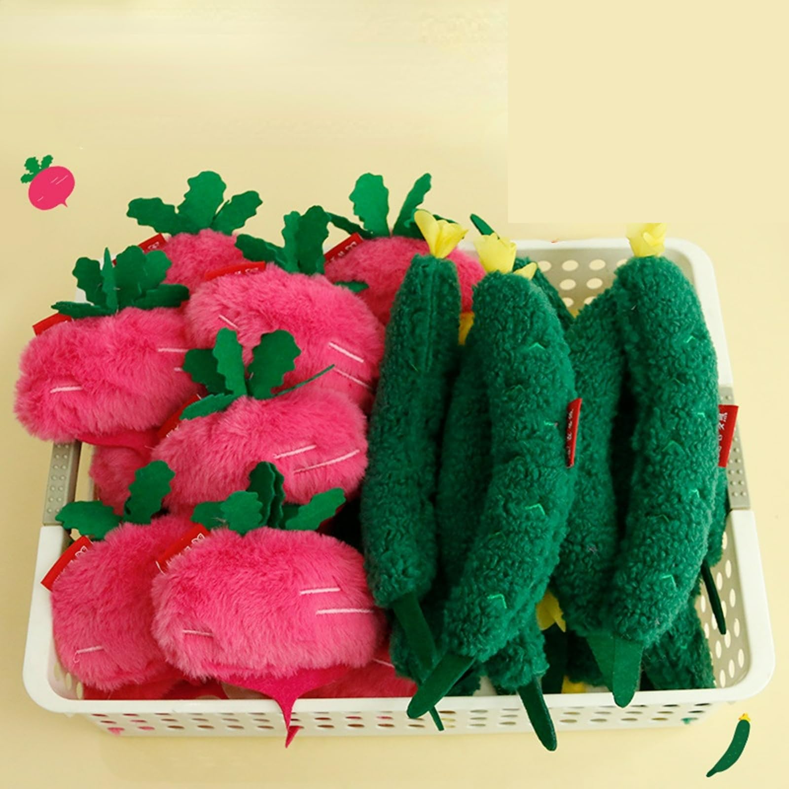 Layheld Cat Plush Toy Realistic Vegetable Set Cucumber Radish Shapes Sound-Making Plush Felt Fabric Catnip Crinkle Paper Dog Cat Accessories Pet Gifts for Christmas (Radish 2pcs)