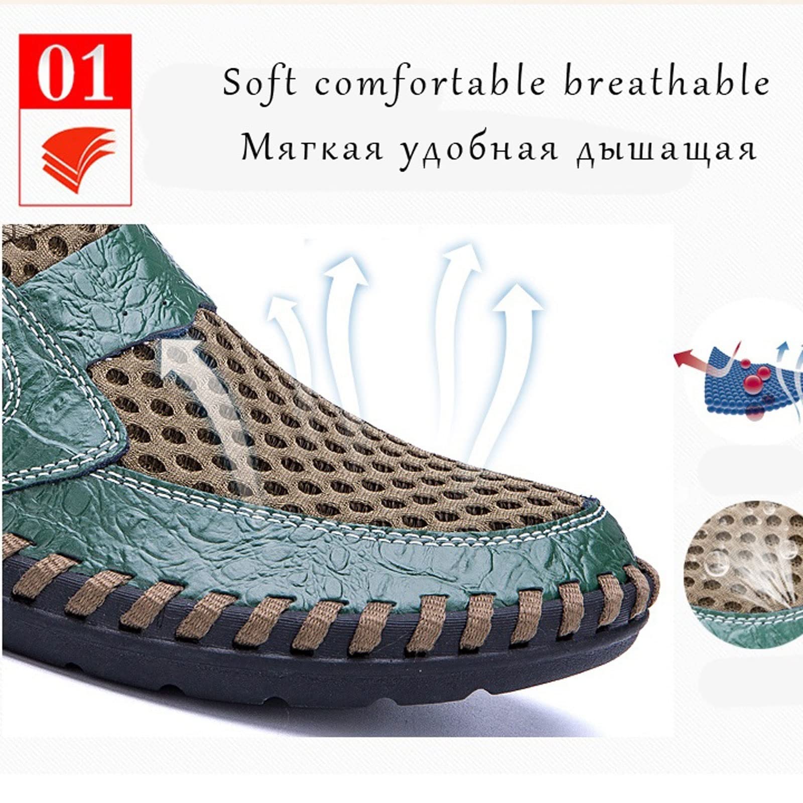 Sandały męskie buty misowe skórzane buty skórzane buty skórzane męskie buty na zewnątrz oddychają ręcznie robione mieszkania Summer Sneakersschwarz, 11,5 UK