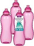 Sistema Twist 'n' Sip Squeeze Sports Wasserflasche, auslaufsichere Wasserflasche, 460 ml, BPA-frei, rosa, 4 Stück