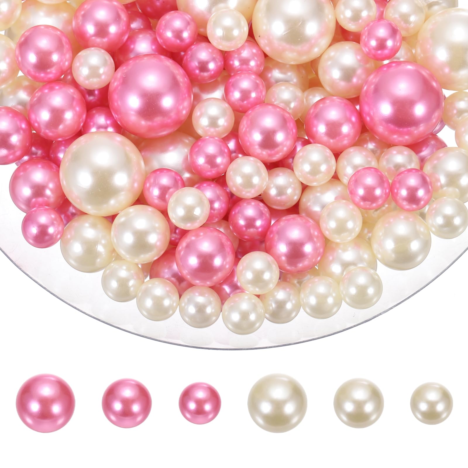 sourcing map 200 Pcs Pearl Bead for Vase Filler, 20/14/10mm Faux Pearl Floating Beads Makeup NO Hole for Candles Centerpieces Table Scatter Wedding Home Decoration(Dark Pink Beige)