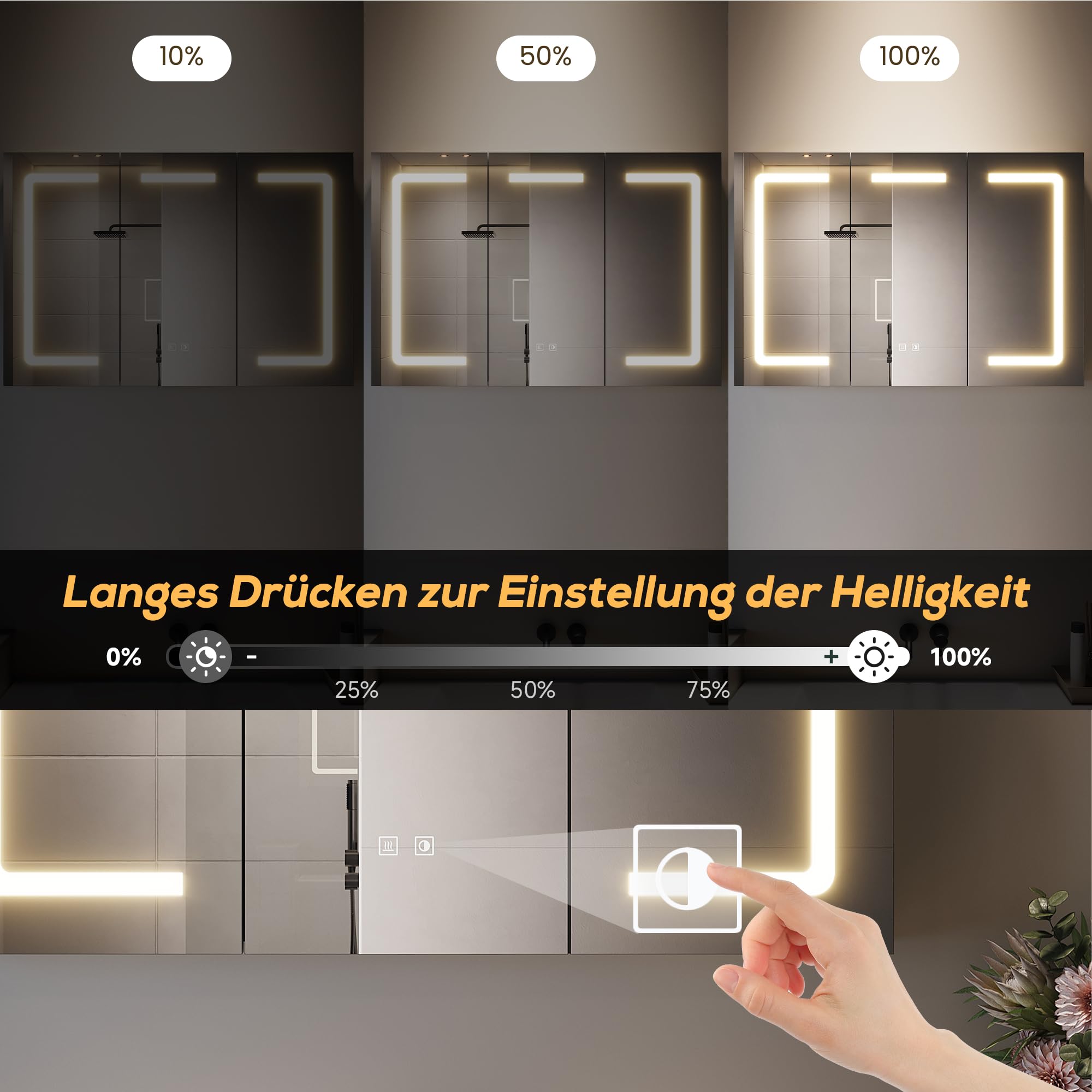 SONNI Spiegelschrank mit Beleuchtung 90x60 cm, 3 Türen LED Spiegelschrank Bad mit Anti-Beschlag, Steckdose, 3 Lichtfarben, Dimmbar, Vollständig Montiert