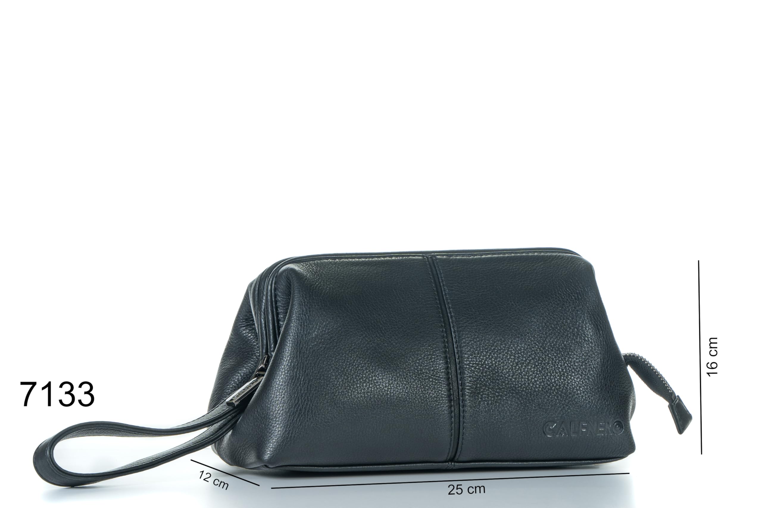 Calfnero Trousse de toilette en cuir véritable - Trousse de rasage et kit de toilettage pour voyage - Cadeau pour homme et femme - Trousse de maquillage pour salle de bain - Noir - Taille unique