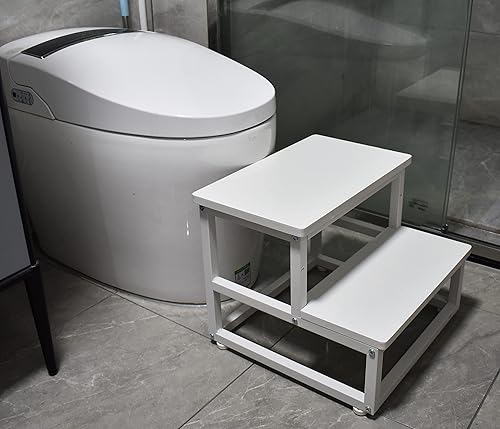 Miniatura 8 de Taburetes para adultos y niños, taburete resistente para cocina y baño, soporta hasta 500 libras de capacidad, marco de metal, color blanco