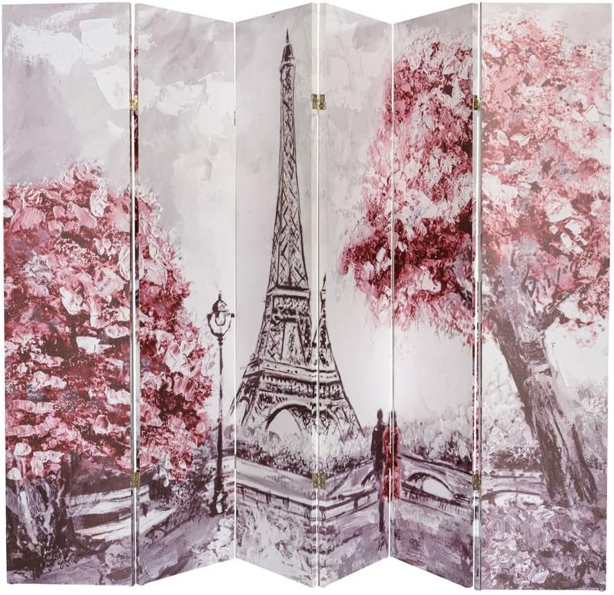 Legacy Decor Divisor de habitación de 4 paneles pantalla de privacidad impresión digital de doble cara tema de la Torre Eiffel de París 59 pies de