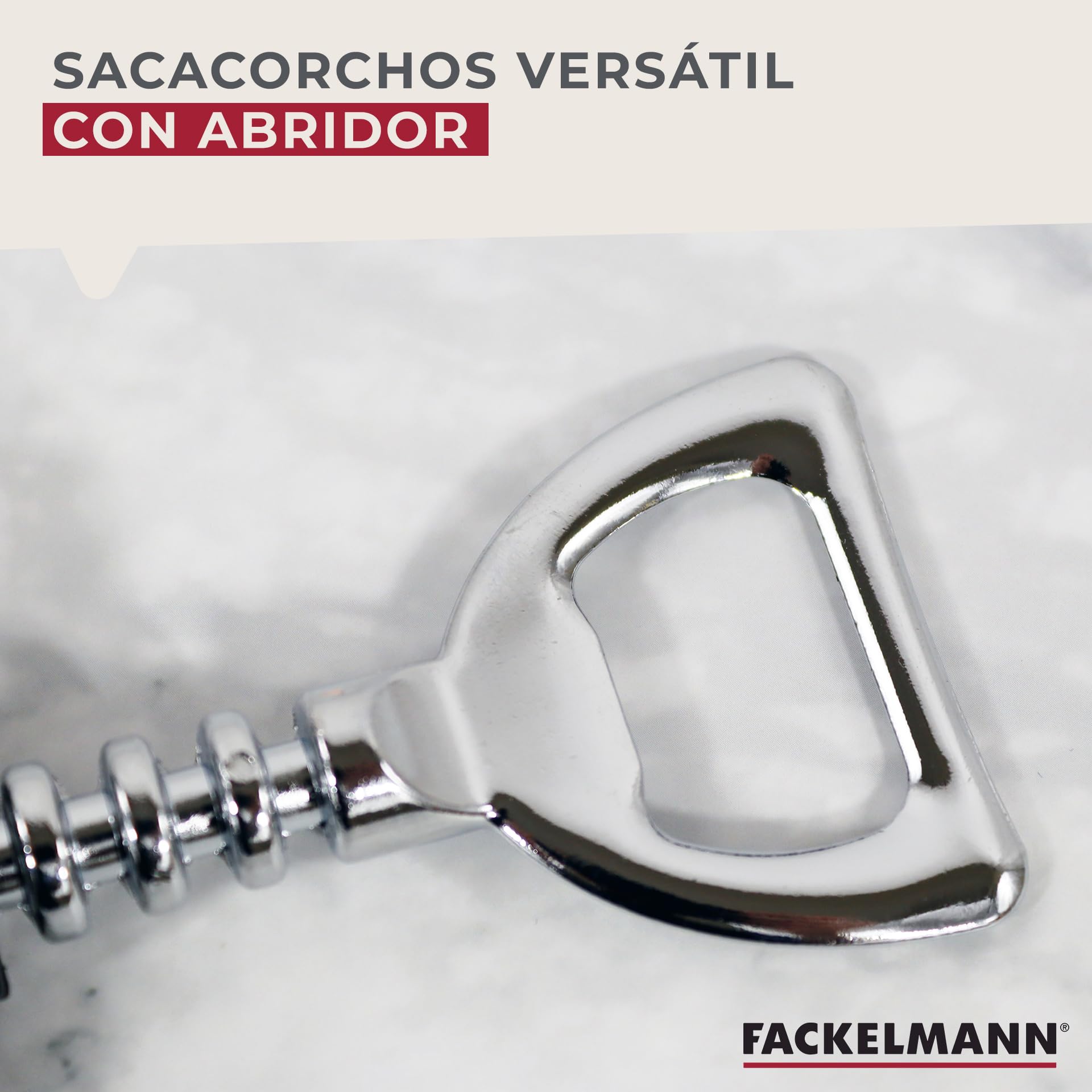 Fackelmann Sacacorchos 2 en 1 para Vino y Cerveza, Acero, Negro e Inoxidable, 16,5x6,5cm
