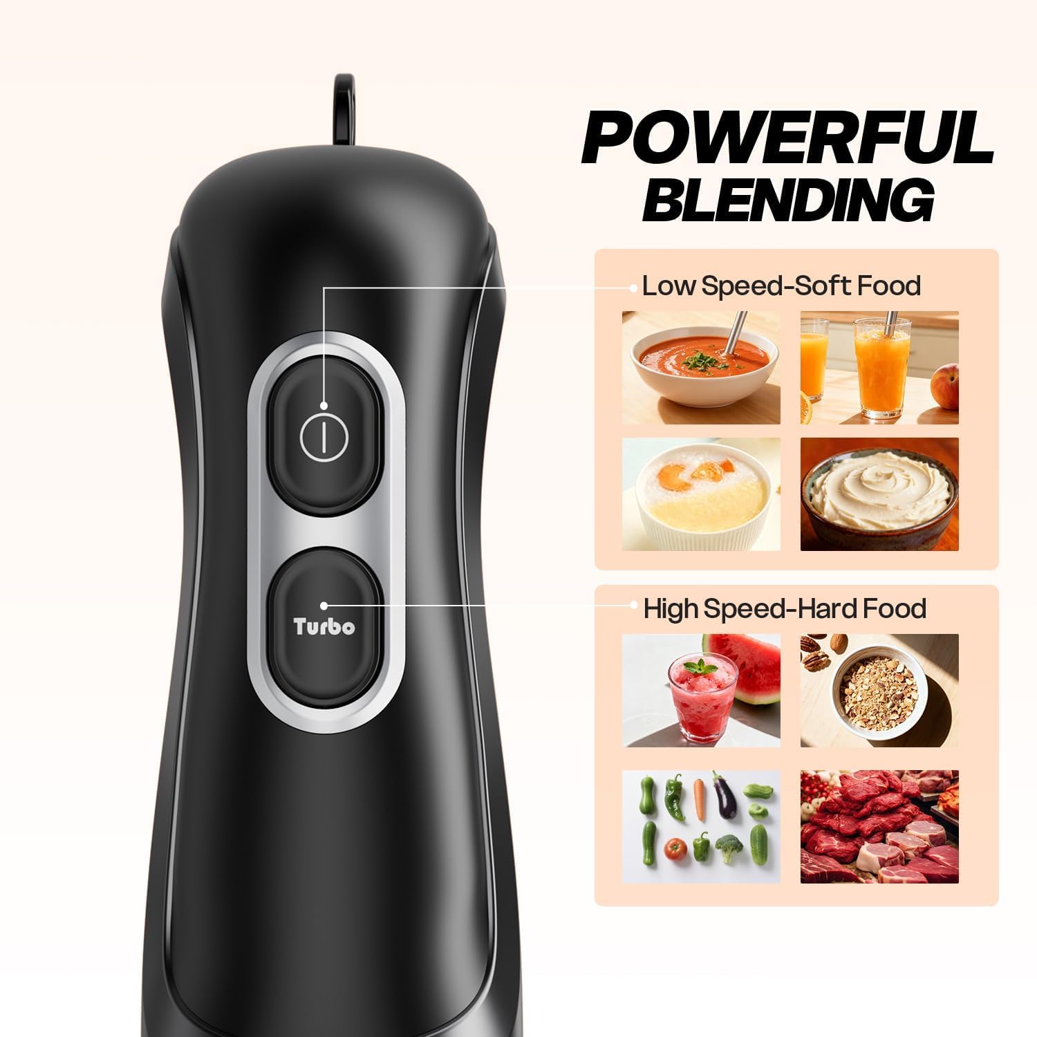 BESROY Frullatore a Immersione 1100W, Mixer ad Immersione Elettrico con 2 Velocità + Turbo, Acciaio Inox, Lavabile in Lavastoviglie, Frullatore a Mano per Omogeneizzati, Smoothie & Vellutate, Nero