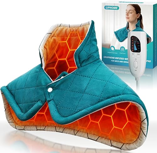 Graphene-Infused Heating Pad for Neck and Shoulders and Back, Deeper Pain Relief Weighted Heat Pads, Heated Wrap with 6 Heat Settings 4 Auto-Off,