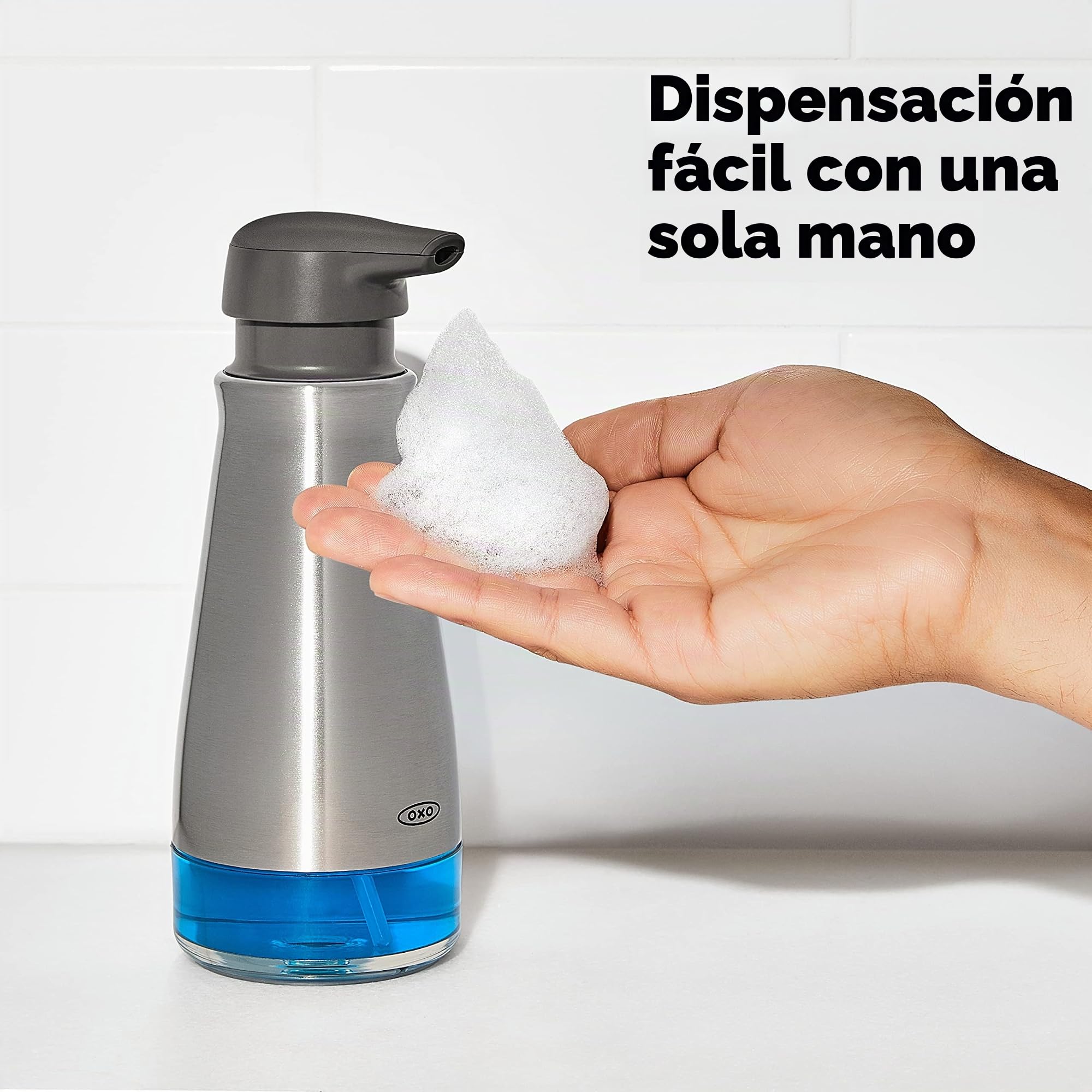 OXO 13331100 Dispensador de jabón espumoso, Acero Inoxidable, Transparente