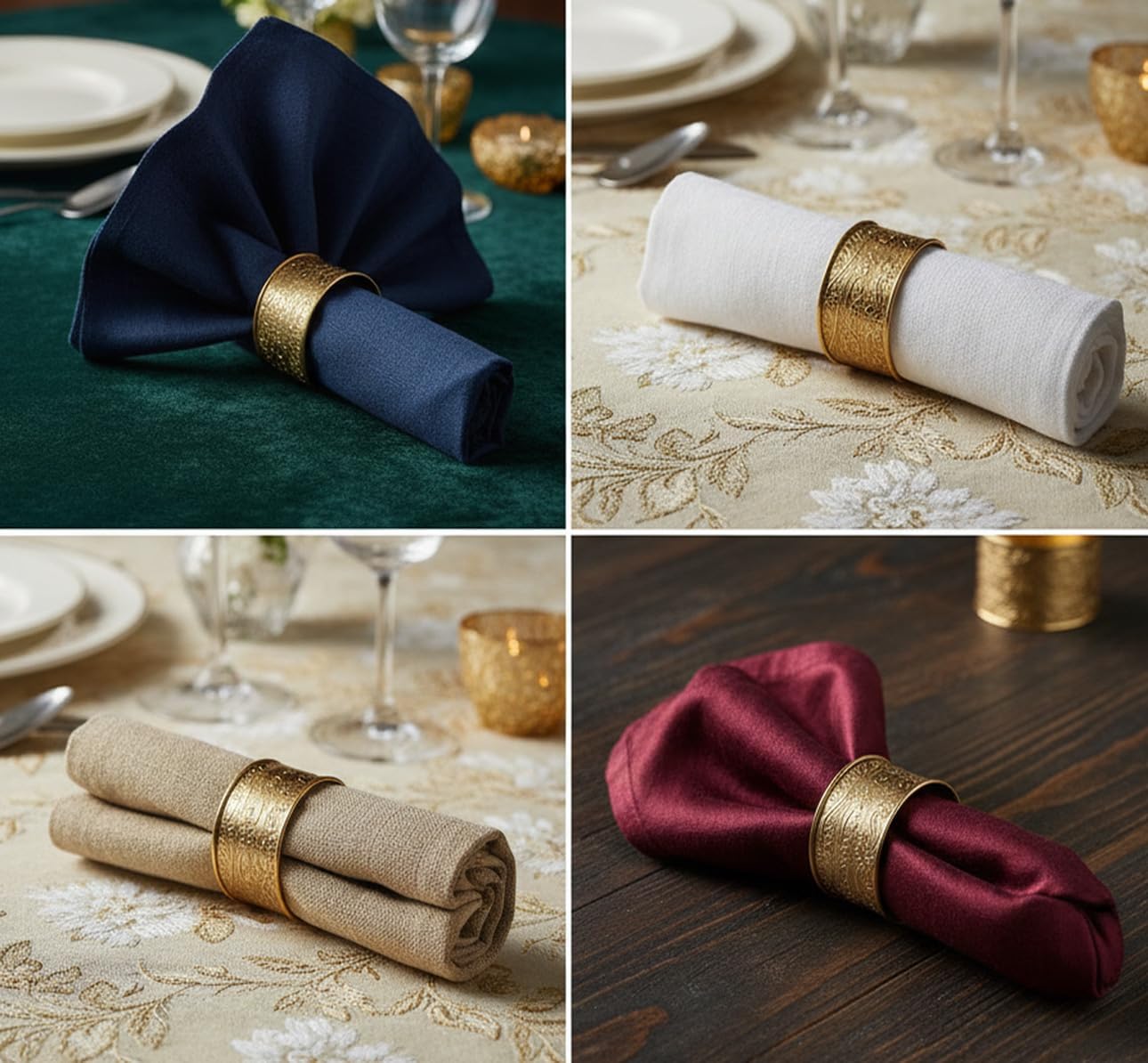 Gorgeous Beautifully Handcrafted Floral Large Size Gold Color Party Dining Table Napkin Holders (Set of 12)