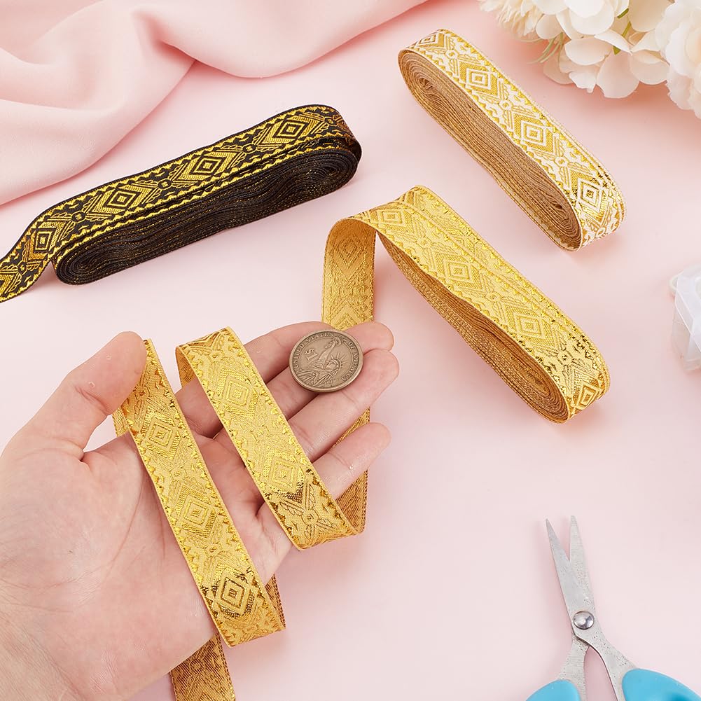 PLIGREAT 21 Yards Gold Jacquard Ribbon Trim, 3/4 Inch Edge Boho Ethnic Embroidery Jacquard Trim Vintage Woven Trim Sewing Ribbon for Sewing Christmas