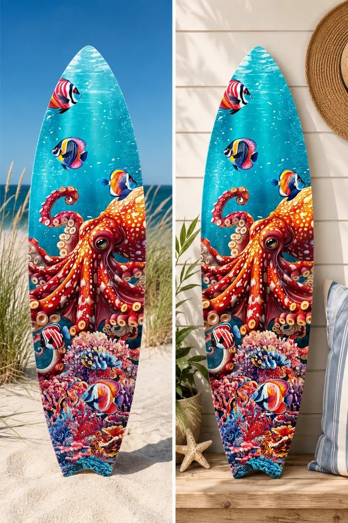 Amazon.com: JennyGems Outdoor Octopus Surfboard Wall Art, Octopus