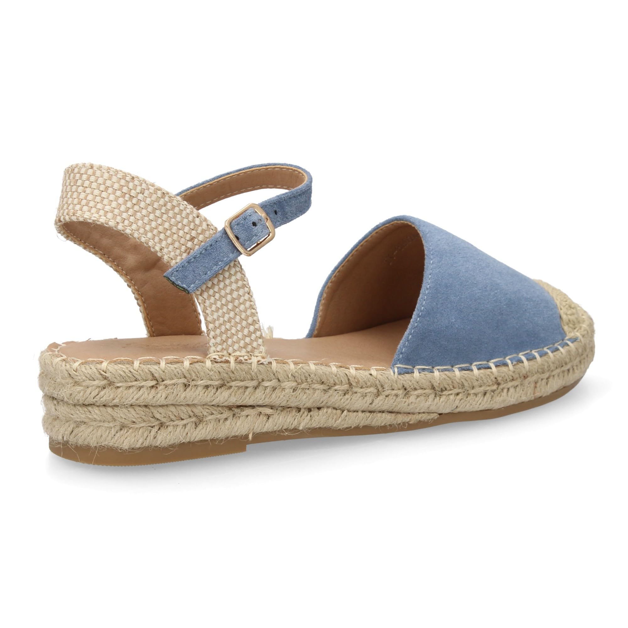 shoes&blues.es Sandalia Alpargata de Mujer con Diseno Abierto, Cuna Ligera de Yute, Esparto. Estampado Liso. Cierre de Hebilla y Punta Cerrada. Ideal Temporada Primavera Verano.