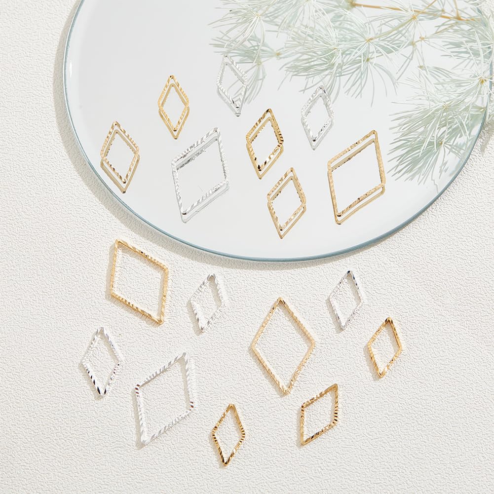 BENECREAT 72 pz Anelli di Collegamento Placcati in Oro 24K Cornici di Collegamento in Stile Tibetano Ciondoli 925 Collegamenti A Rombo Placcati in Argento Sterling Cerchio per Orecchini e collane