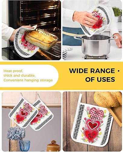 Miniatura 5 de 2 Packs Valentines Day Pot Holders Sets for Kitchen,Oven Pan Plate Bowl Pads Heat Proof Mat with Hanging Loop,Terry Cloth Potholders Soft Grip for