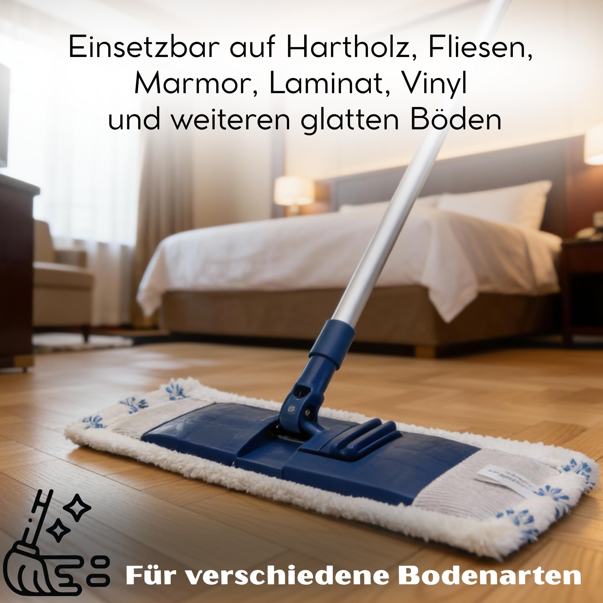 Novaliv System mopa do podłóg z drążkiem | 3-częściowy biały | 46 x 13 cm i 140 cm długości | oszczędność miejsca | mop do czyszczenia podłóg z laminatu, podłóg z twardego drewna