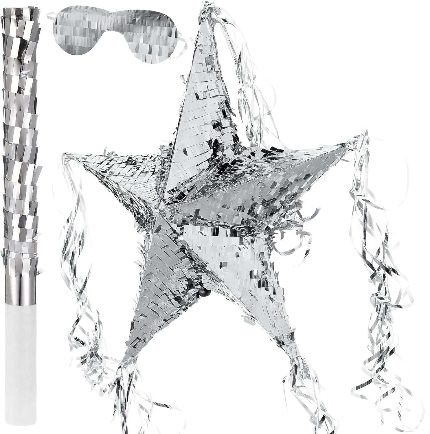 Foil Star Pinata with Blindfold and Bat for Kids Birthday