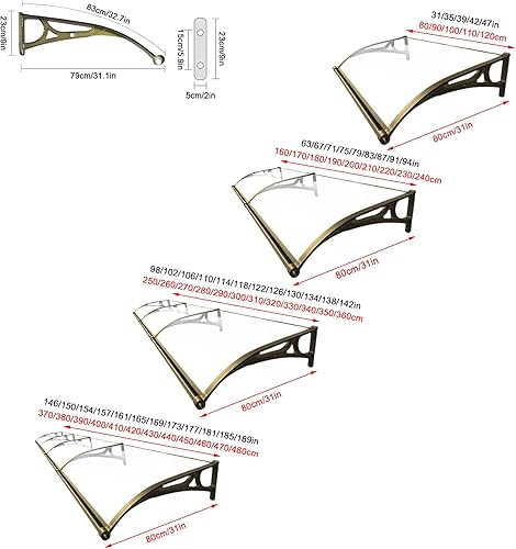 Miniatura 5 de Diseño de fregaderosilenciosoautolimpiantecubierta de policarbonato transparente de alta resistencia a los impactos, toldo de aluminio para puerta