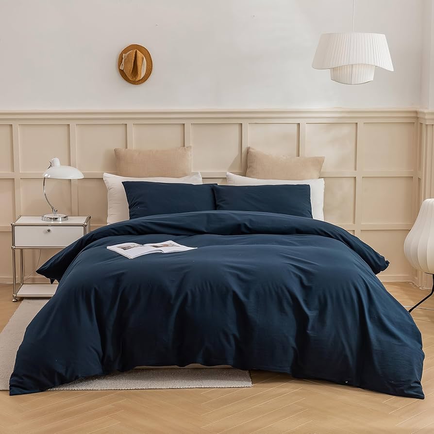 掛け布団カバー 3点セット 海外キングサイズ Navy(ネイビー・紺色系) Ⓣ Amazon.com: Bedsure Navy Duvet Cover King Size - 3 Pieces
