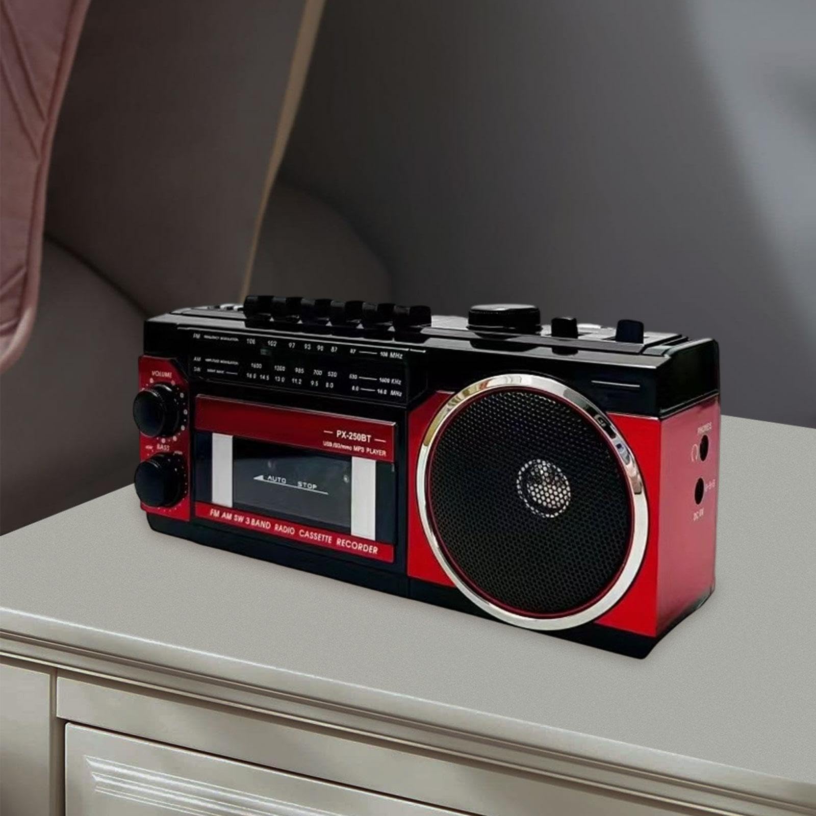 Radio-Kassettenspieler AM/Radio 25,5 x 9 x 11,5 cm Eingebauter Lautsprecher 3 W USB-Kassettenaufnahme Vintage-Design für Parks außerhalb des Hauses