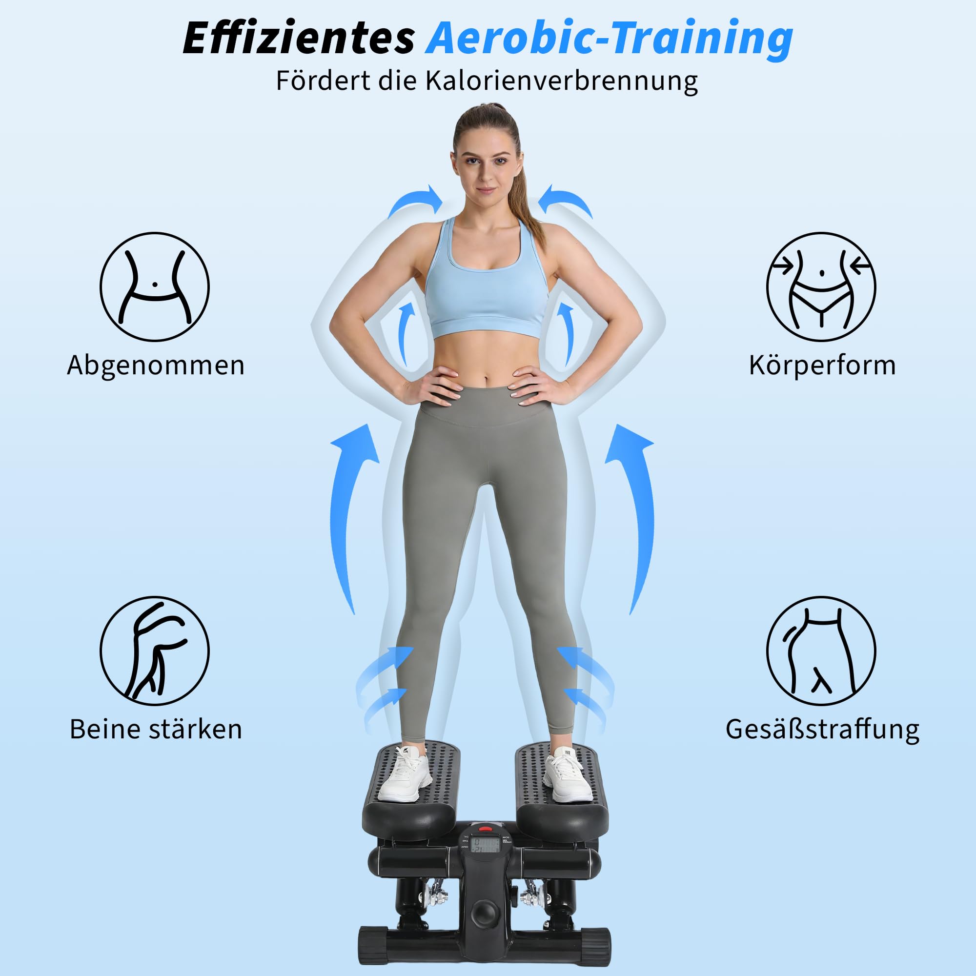 Mini Stepper - Stepper für Zuhause mit Power Ropes - 2-In-1 Ministepper für Beine & Arm - Widerstand Einstellbar - LCD-Display - Home Office Fitness Exercise