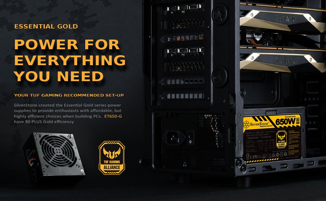SilverStone SST-ET650-G v1.2 – Strider Essential Serie, 650 W 80 Plus Gold ATX cichy zasilacz PC z wentylatorem 120 mm, dwa 8-pinowe EPS z obsługą wielu 8- / 6-stykowych złączy PCI-E