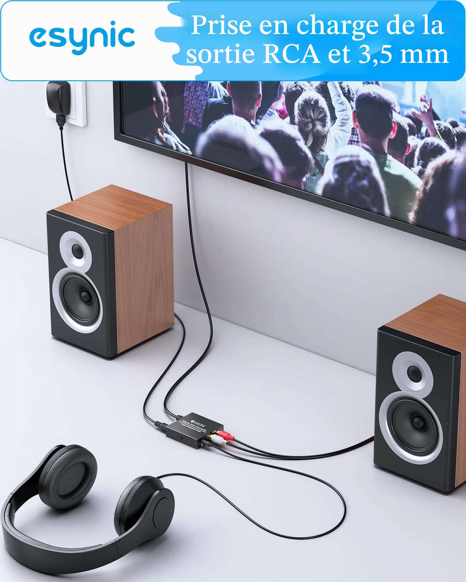 eSynic DAC convertisseur audio numérique vers analogique RCA L/R 3,5 mm câble optique PS3 Xbox 360 HDTV