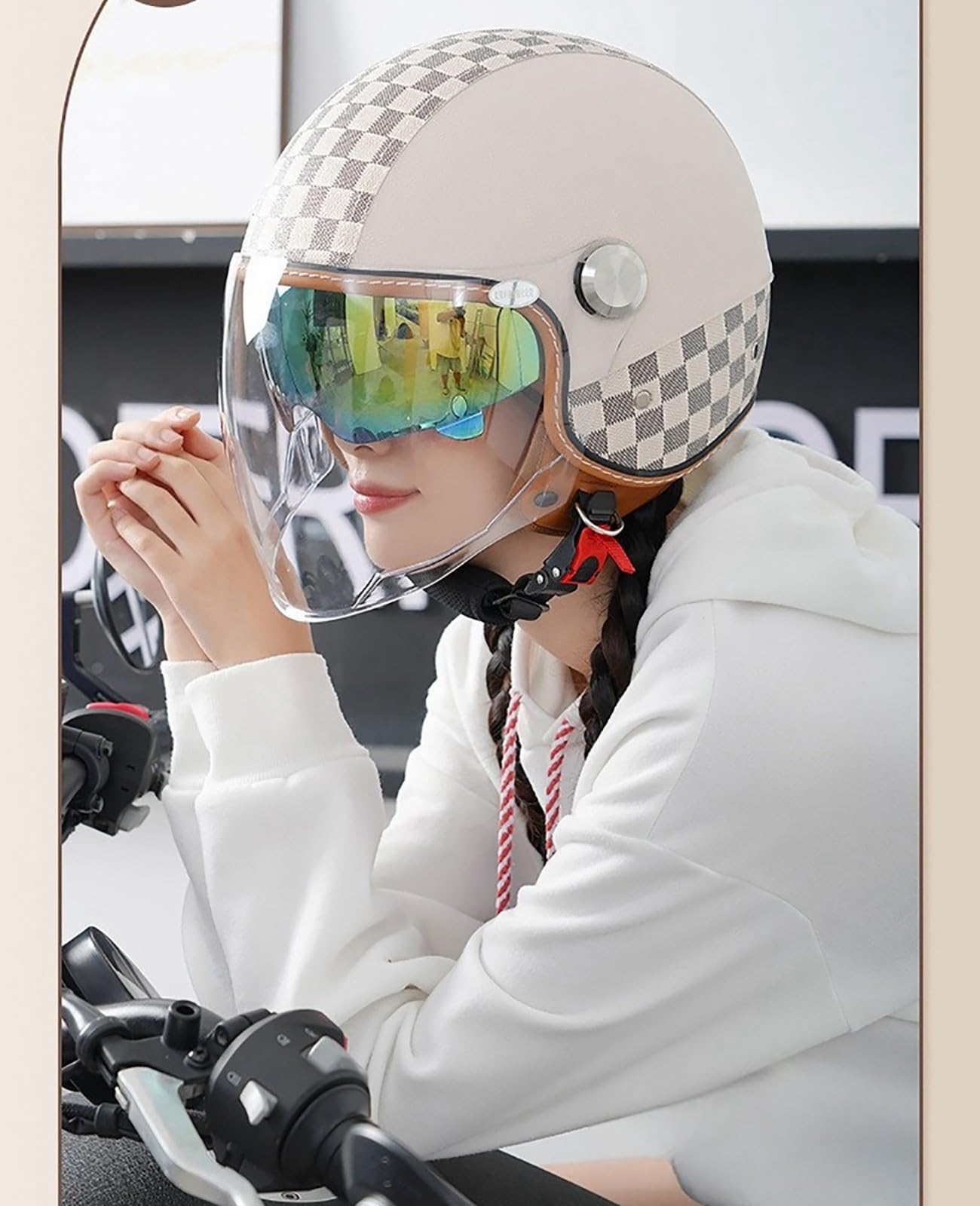 Casque De Moto Bluetooth Casque Jet 3/4 Casque, Certification ECE Casque De Moto Intégré Casque Jet Scooter Avec Double Miroir Hommes Femmes A,L/(59~60cm)