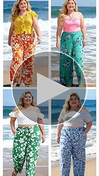 Lastshe Women's Plus Size Wide Leg Pants Summer Stretchy