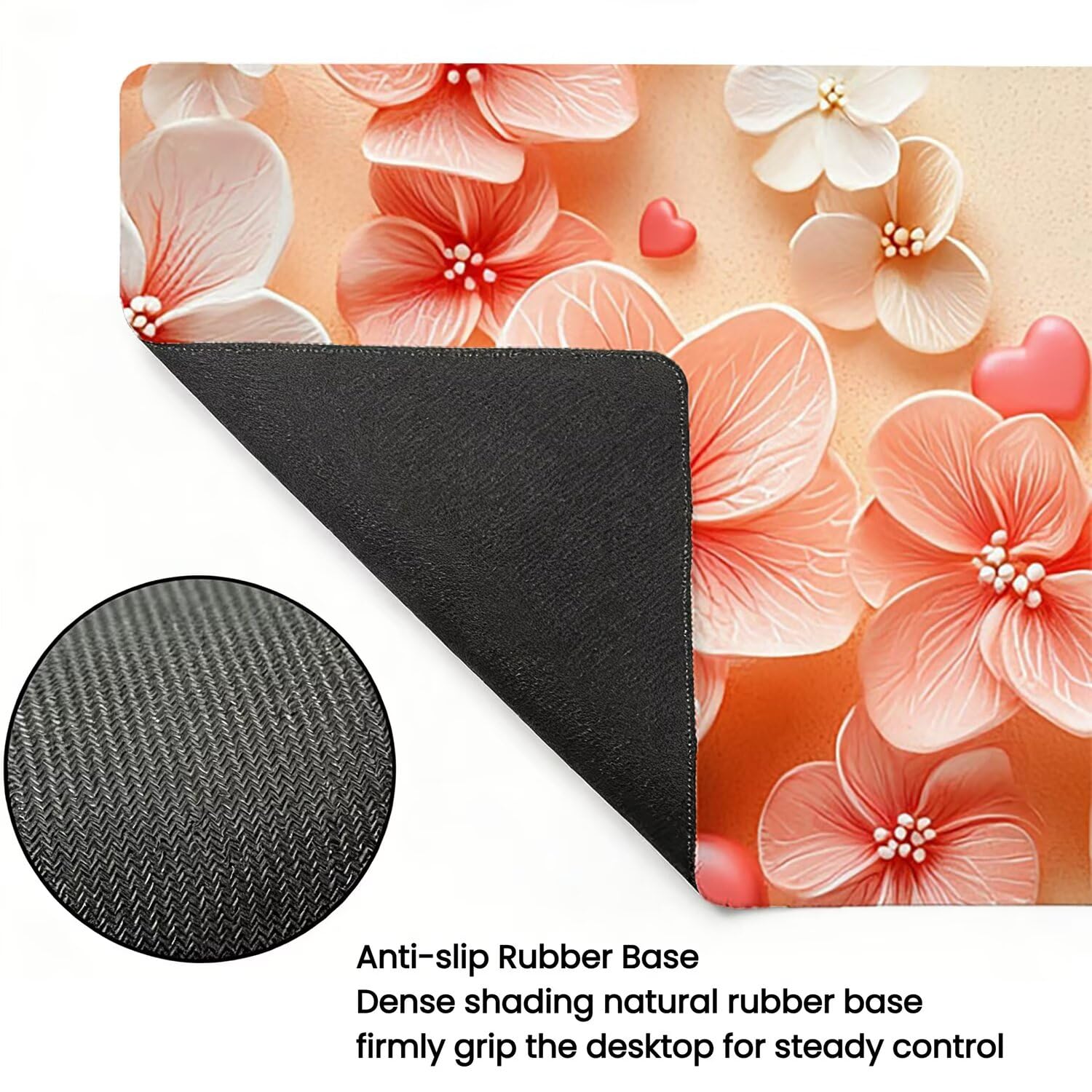 Podkładka pod mysz XXL Flower - 1400x600x3mm - różowa duża mata na biurko z przeszytymi krawędziami i antypoślizgowa wodoodporna do komputera, laptopa poprawia precyzję i szybkość. -36436