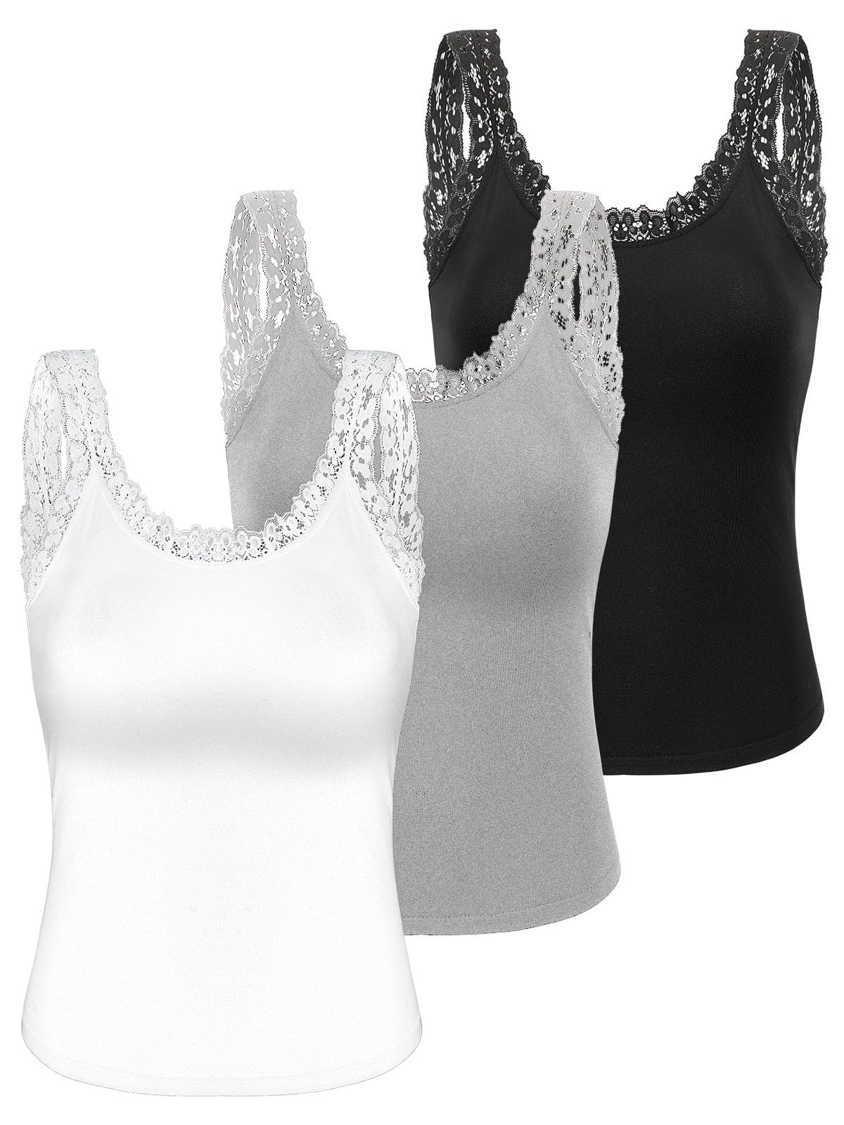 BOARDFEB 3PCS Lace Camisole Tank Tops Womens Cami Undershirt Sleeveless Ribbed Tank for Women